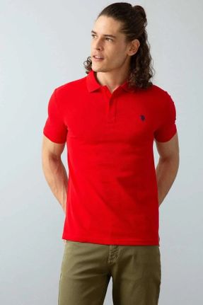 تی شرت قرمز مردانه یقه پولو اسلیم فیت تکی کد 673966743