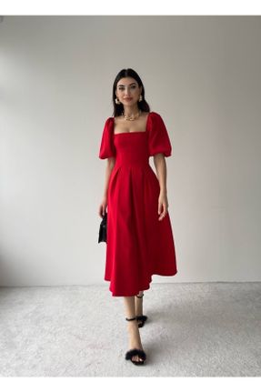 لباس قرمز زنانه بافتنی رگولار آستین-کوتاه کد 674609470