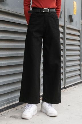 شلوار جین مشکی زنانه پاچه راحت فاق بلند جین بلند کد 674178189
