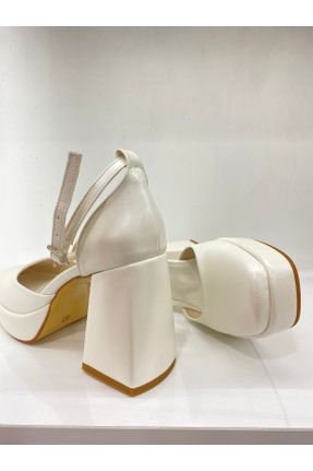 کفش مجلسی سفید زنانه چرم مصنوعی پاشنه متوسط ( 5 - 9 cm ) پاشنه ضخیم کد 674918433