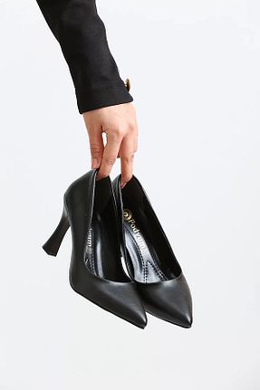 کفش پاشنه بلند کلاسیک مشکی زنانه پارچه NAVİSHOES - کد 674946028