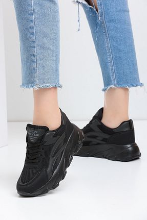 کفش اسنیکر مشکی زنانه بند دار NAVİSHOES - کد 674981068