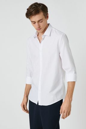 پیراهن سفید مردانه رگولار یقه پیراهنی پنبه - پلی استر کد 475377230