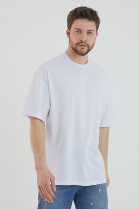 تی شرت سفید مردانه اورسایز یقه گرد پنبه (نخی) تکی کد 675641551