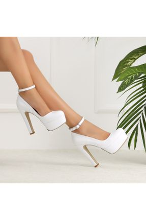 کفش پاشنه بلند کلاسیک سفید زنانه چرم طبیعی پاشنه پلت فرم پاشنه بلند ( +10 cm) کد 675827689