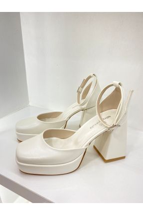 کفش مجلسی سفید زنانه چرم مصنوعی پاشنه متوسط ( 5 - 9 cm ) پاشنه ضخیم کد 674918433