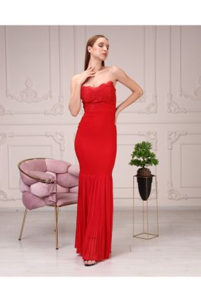لباس مجلسی قرمز زنانه بدون آستین استراپلز کد 156248798