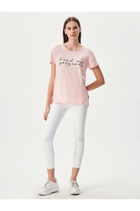 تی شرت صورتی زنانه رگولار یقه گرد تکی کد 90674102