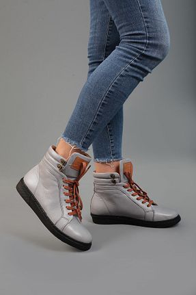 بوت / نیم بوت طوسی زنانه چرم خالص 37Numara - کد 636274855