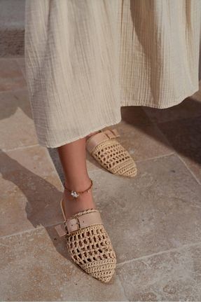 دمپائی بژ زنانه حصیر NİŞANTAŞI SHOES - کد 239474506