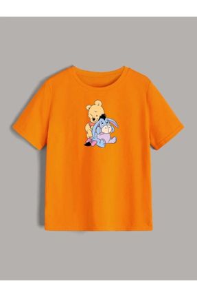 تی شرت نارنجی بچه گانه اورسایز یقه گرد پنبه - پلی استر تکی کد 676747232