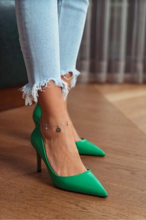 کفش پاشنه بلند کلاسیک سبز زنانه پاشنه نازک پاشنه کوتاه ( 4 - 1 cm ) کد 371431730