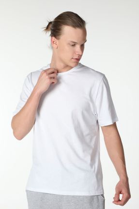 تی شرت سفید مردانه رگولار یقه گرد تکی کد 637352026