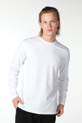 تی شرت سفید مردانه رگولار یقه گرد پنبه - پلی استر تکی کد 637351931
