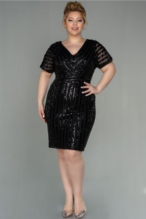 لباس مجلسی سایز بزرگ مشکی زنانه سایز بزرگ آستین کوتاه پولکی کد 410914584