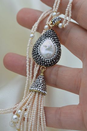 گردنبند جواهر سفید زنانه مروارید Stoneage - کد 43773075