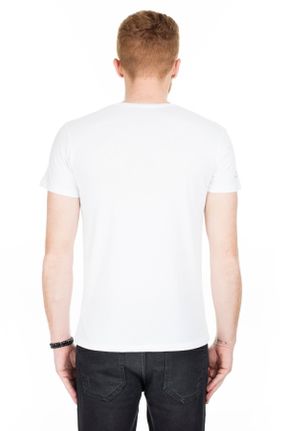 تی شرت سفید مردانه اسلیم فیت یقه گرد پنبه (نخی) کد 43863997
