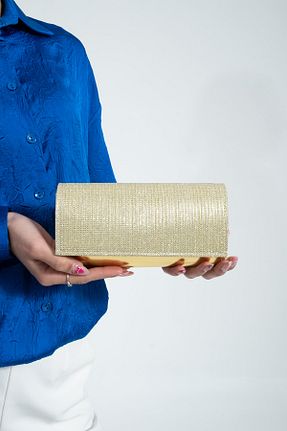 کیف مجلسی طلائی زنانه چرم مصنوعی bibags - کد 678550732