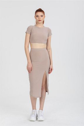 ست بالاتنه و پائین تنه بژ زنانه بافتنی Weppa - کد 679227387