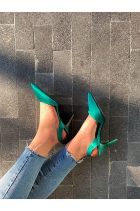 کفش پاشنه بلند کلاسیک سبز زنانه ساتن پاشنه نازک پاشنه متوسط ( 5 - 9 cm ) کد 679400521