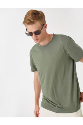تی شرت خاکی مردانه رگولار یقه گرد مودال تکی کد 359615392