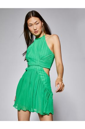 لباس مجلسی سبز زنانه پلی استر آستین استاندارد رگولار یقه هالتر بدون آستر کد 340735818
