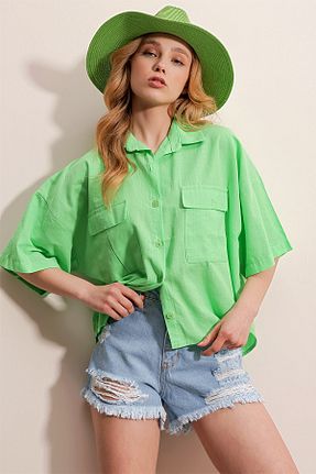 پیراهن سبز زنانه رگولار Trend Alaçatı Stili - کد 680171192