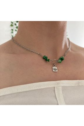 گردنبند جواهر سبز زنانه سنگی کد 680264472