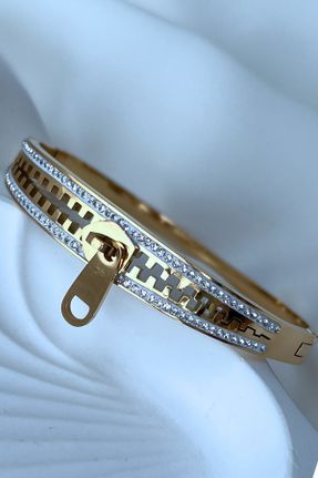 دستبند استیل طلائی زنانه فولاد ( استیل ) کد 680294249