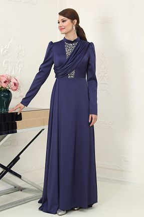 لباس مجلسی حجاب سرمه ای زنانه یقه ایستاده FUVAL MODA - کد 680334482