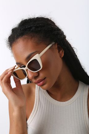 عینک آفتابی بژ زنانه 51 UV400 پلاستیک مات گربه ای کد 680397560