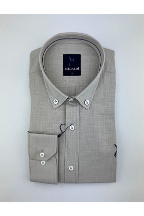 پیراهن بژ مردانه اسلیم فیت MEGALDİ - کد 323466215