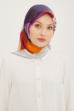 روسری سفید ساتن ابریشم کرپ 90 x 90 طرح هندسی کد 648960897