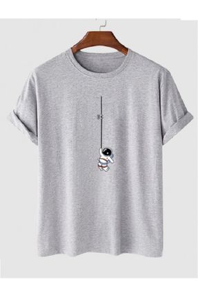 تی شرت طوسی زنانه رگولار یقه گرد پنبه - پلی استر تکی کد 679981615