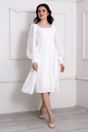 لباس سفید زنانه بافتنی کرپ اورسایز آستین-بلند کد 670217941