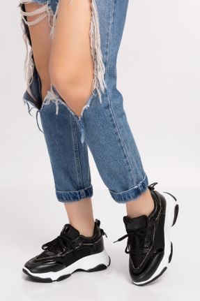 کفش اسنیکر مشکی زنانه بند دار چرم مصنوعی کد 679382601