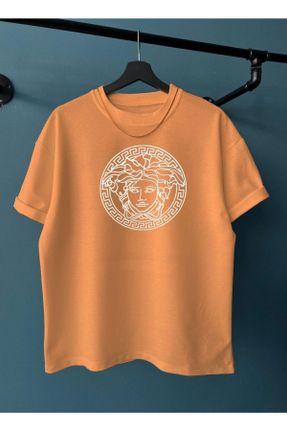 تی شرت نارنجی زنانه رگولار یقه گرد پنبه (نخی) تکی کد 679889447