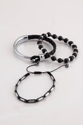 دستبند جواهر مشکی زنانه چرم کد 681250930