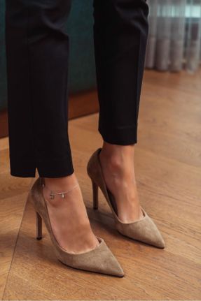 کفش پاشنه بلند کلاسیک بژ زنانه پاشنه نازک پاشنه بلند ( +10 cm) کد 367959788