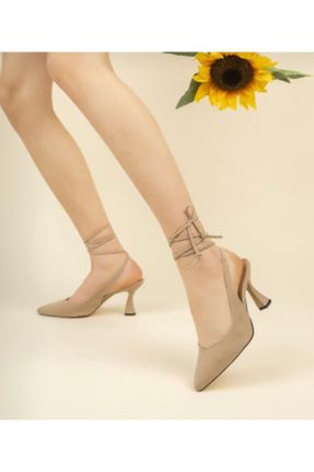 کفش پاشنه بلند کلاسیک بژ زنانه ساتن پاشنه نازک پاشنه بلند ( +10 cm) کد 289421609