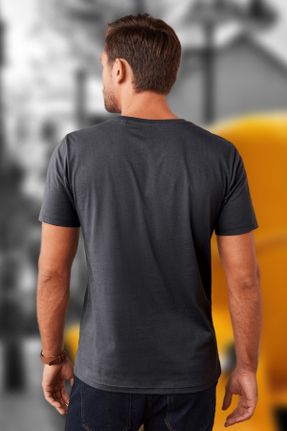 تی شرت طوسی مردانه رگولار یقه گرد پنبه (نخی) تکی کد 681609971