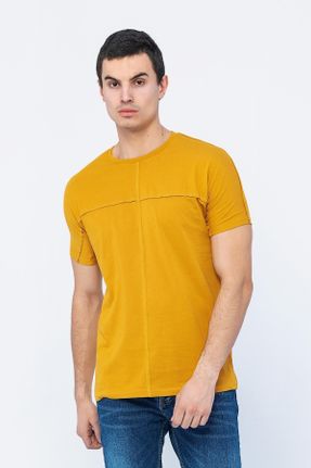 تی شرت طلائی مردانه یقه گرد رگولار کد 680981201