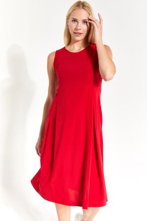 لباس قرمز زنانه بافتنی مخلوط پلی استر رگولار بند دار بیسیک کد 681819845