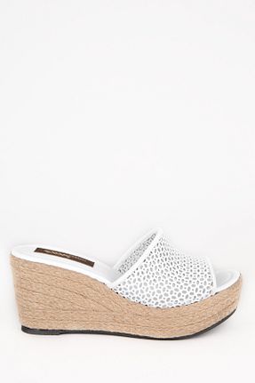 دمپائی سفید زنانه چرم خالص Elile Shoes - کد 90230386