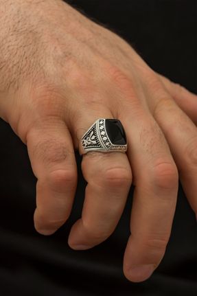 انگشتر جواهر مردانه روکش نقره کد 95200038