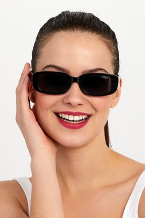 عینک آفتابی مشکی زنانه 46 UV400 استخوان مات گرد کد 682229121