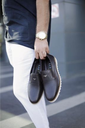 کفش کژوال قهوه ای مردانه چرم طبیعی پاشنه کوتاه ( 4 - 1 cm ) پاشنه ساده کد 683060831
