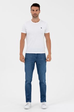 شلوار جین سرمه ای مردانه پاچه تنگ ساده استاندارد کد 682300811