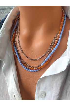 گردنبند جواهر رنگی زنانه چرم ZeynDesign - کد 682439675