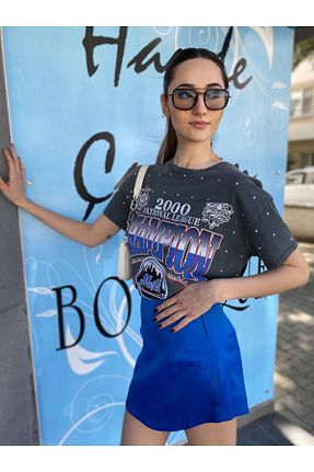 دامن آبی زنانه پارچه HANDE ÇOLPAN - کد 682164031